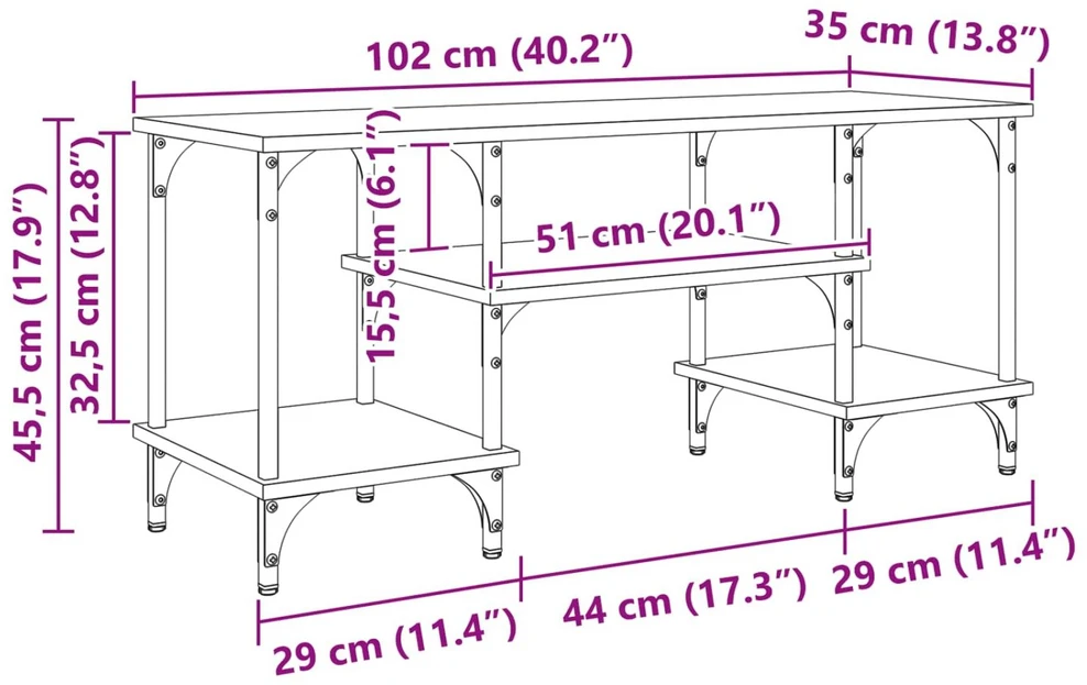 TV staliukas Televizoriaus spintelė Juodas ąžuolas 102 x 35 x 45,5 cm