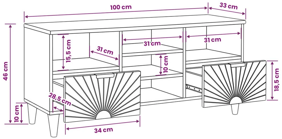 Televizoriaus spintelė Juodas ir auksinis 100 x 33 x 46 cm