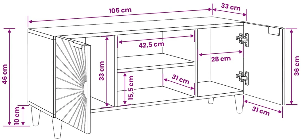 Televizoriaus spintelė Juodas ir auksinis 105 x 33 x 46 cm
