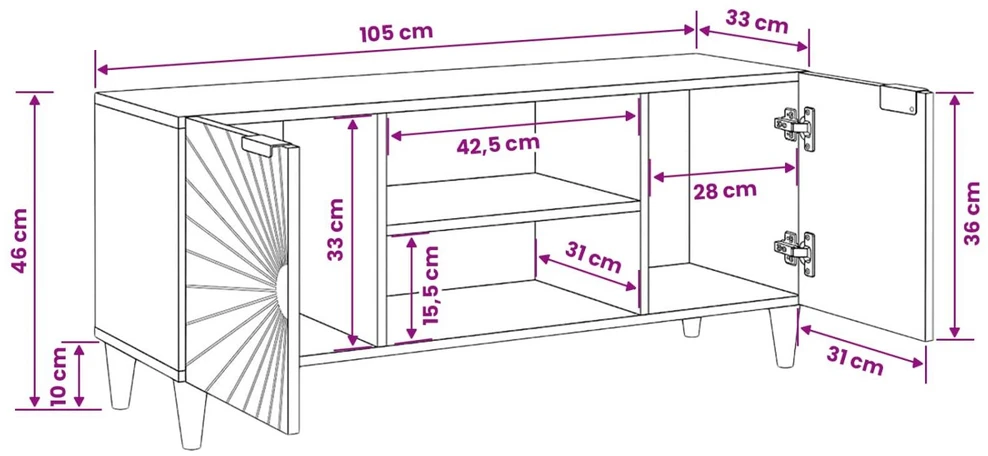 Televizoriaus spintelė Juodas ir auksinis 105 x 33 x 46 cm