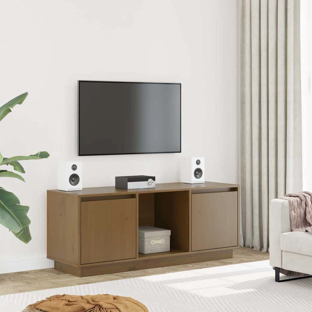 TV staliukas Televizoriaus spintelė, medaus ruda, 110,5x35x44cm, pušis