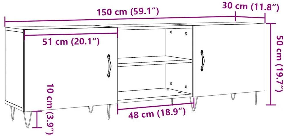 TV staliukas Televizoriaus spintelė, medienos, 150x30x50cm, apdirbta mediena
