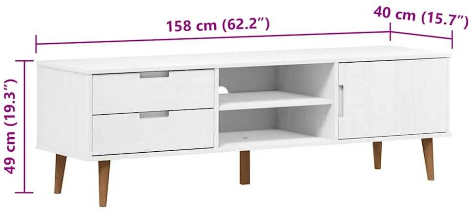 TV staliukas Televizoriaus spintelė MOLDE, balta, 158x40x49cm, pušis