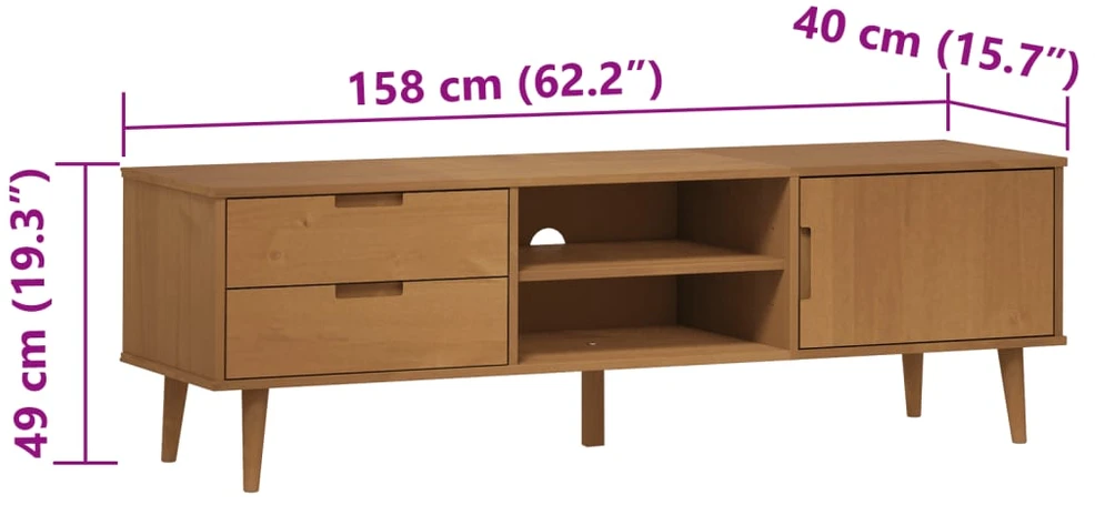 TV staliukas Televizoriaus spintelė MOLDE, ruda, 158x40x49cm, pušies masyvas