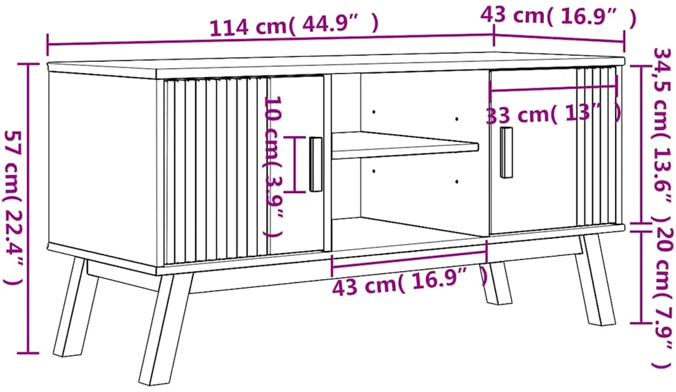 TV staliukas Televizoriaus spintelė OLDEN, ruda, 114x43x57cm, pušies masyvas