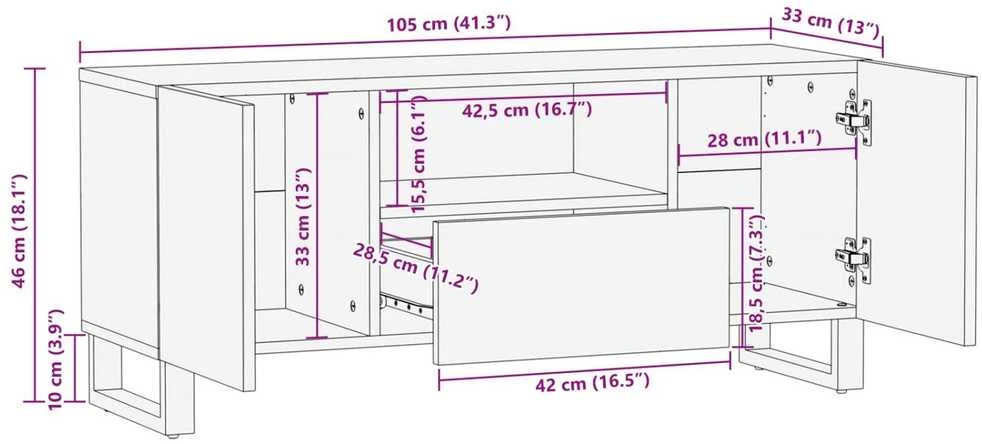 Televizoriaus spintelė Ruda 105 x 33 x 46 cm Kietas mango medis