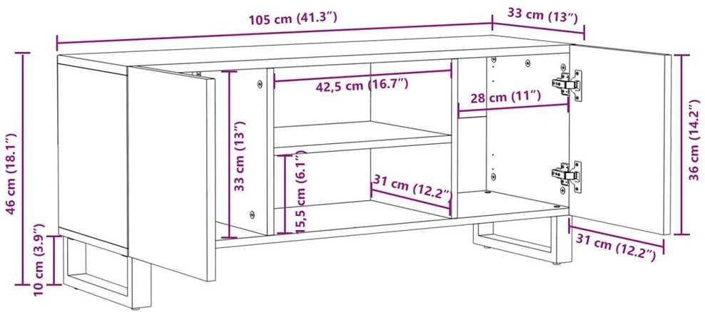 Televizoriaus spintelė Ruda 105 x 33 x 46 cm Kietas mango medis
