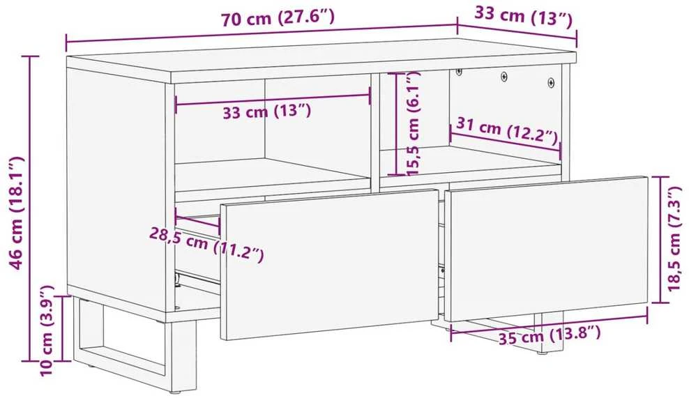 Televizoriaus spintelė Ruda 70 x 33 x 46 cm Kietas mango medis