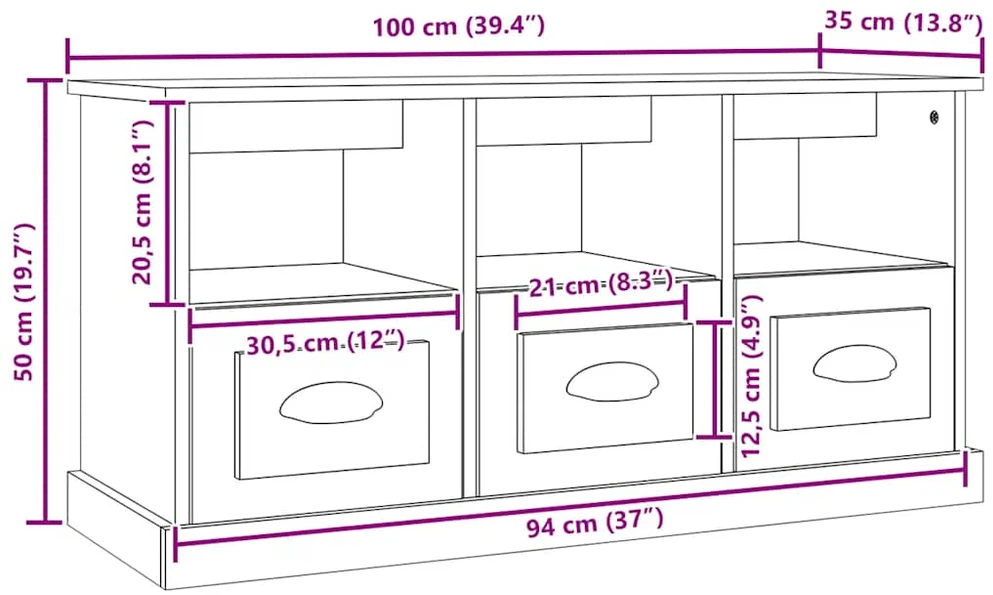 TV staliukas Televizoriaus spintelė, pilka ąžuolo, 100x35x50cm, mediena