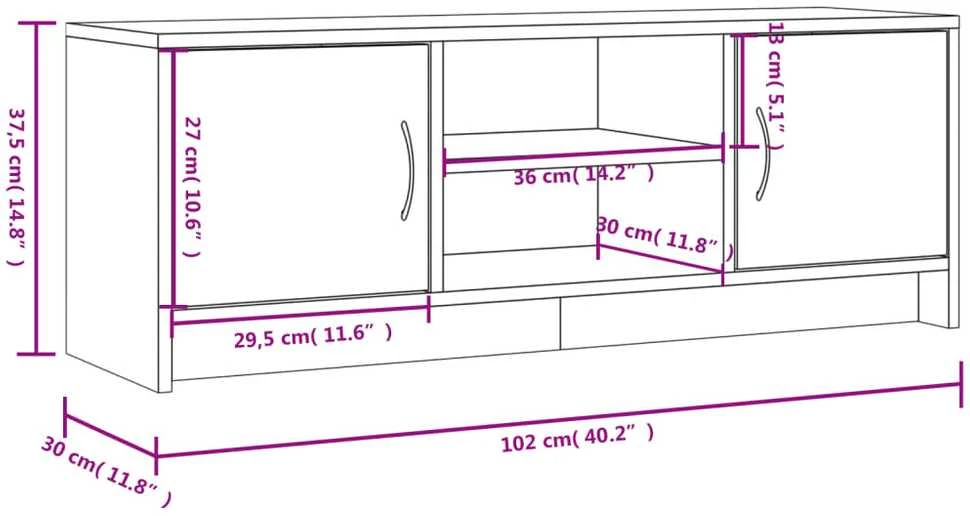 TV staliukas Televizoriaus spintelė, pilka ąžuolo, 102x30x37,5cm, mediena