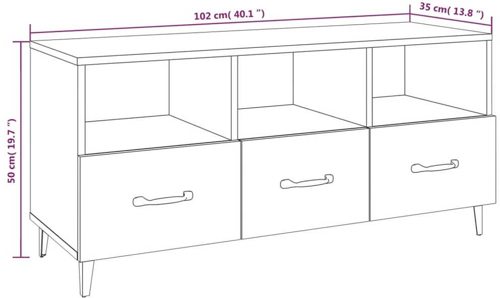 TV staliukas Televizoriaus spintelė, pilka ąžuolo, 102x35x50cm, mediena