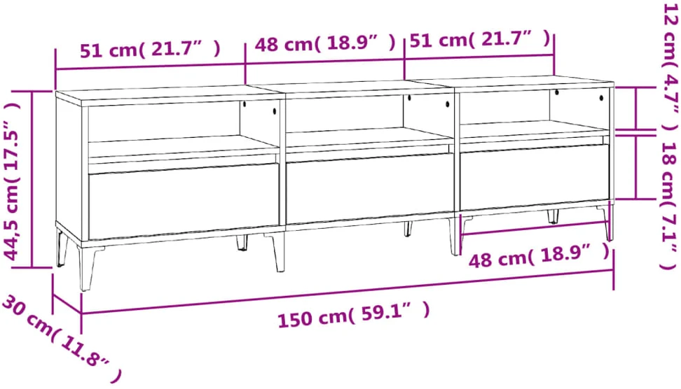 TV staliukas Televizoriaus spintelė, pilka ąžuolo, 150x30x44,5cm, mediena