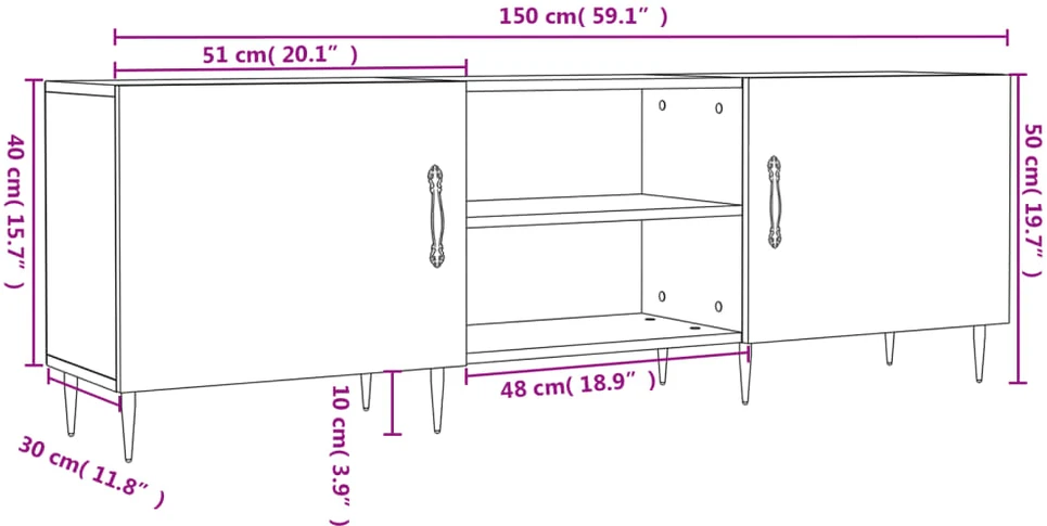 TV staliukas Televizoriaus spintelė, pilka ąžuolo, 150x30x50cm, mediena