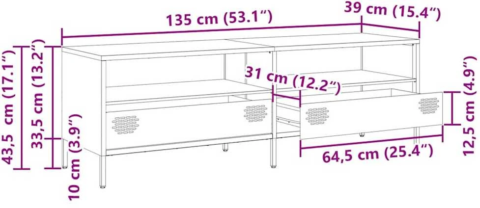 TV staliukas Televizoriaus spintelė, rožinė, 135x39x43,5cm, plienas