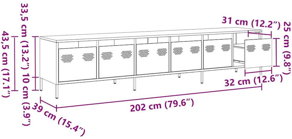 TV staliukas Televizoriaus spintelė, rožinės, 202x39x43,5 cm, plienas