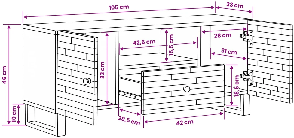 Televizoriaus spintelė Ruda 105 x 33 x 46 cm Kietas mango medis