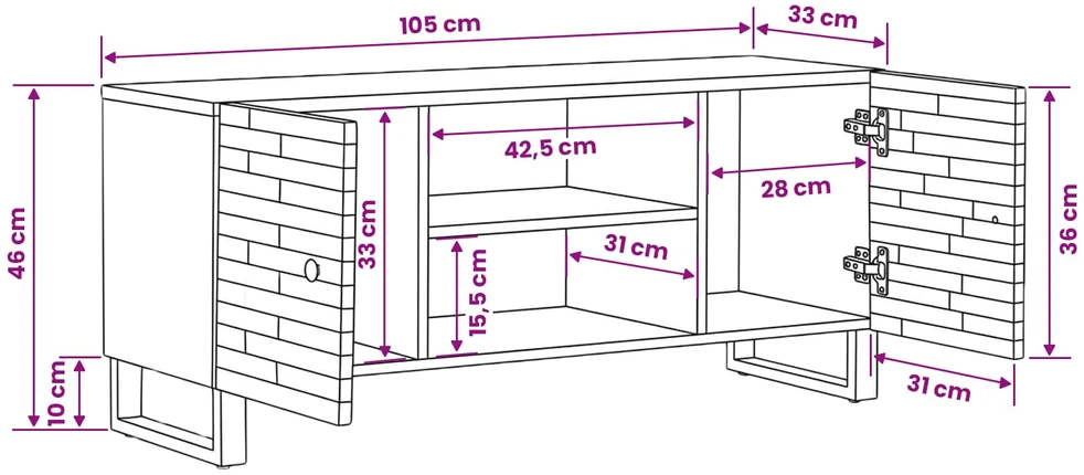 Televizoriaus spintelė Ruda 105 x 33 x 46 cm Kietas mango medis