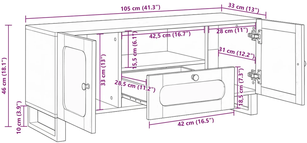 Televizoriaus spintelė Ruda 105 x 33 x 46 cm Kietas mango medis