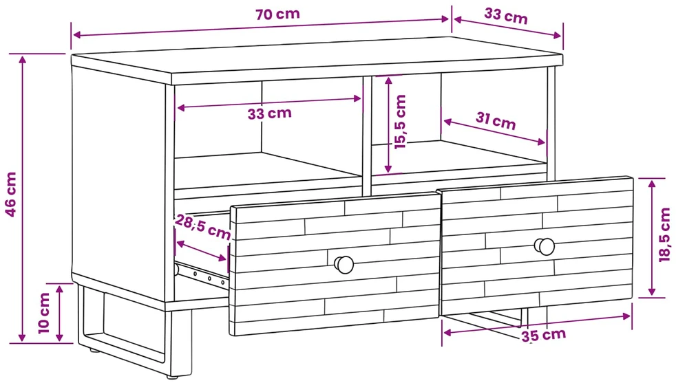 Televizoriaus spintelė Ruda 70 x 33 x 46 cm Kietas mango medis