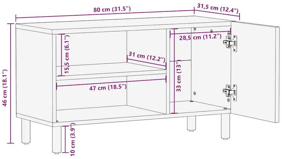televizoriaus spintelė Ruda 80x31,5x46 cm Medžio masyvo Mango