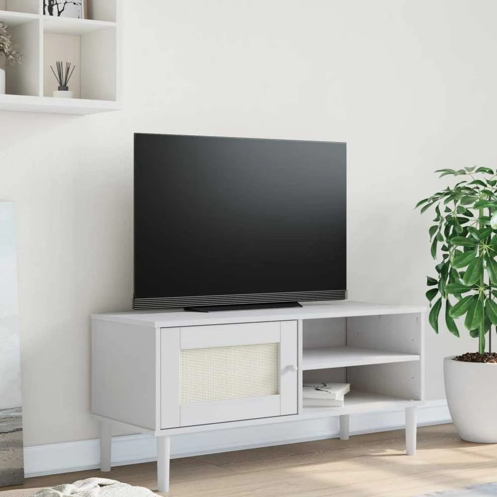 TV staliukas Televizoriaus spintelė SENJA, balta, 106x40x49cm, pušis