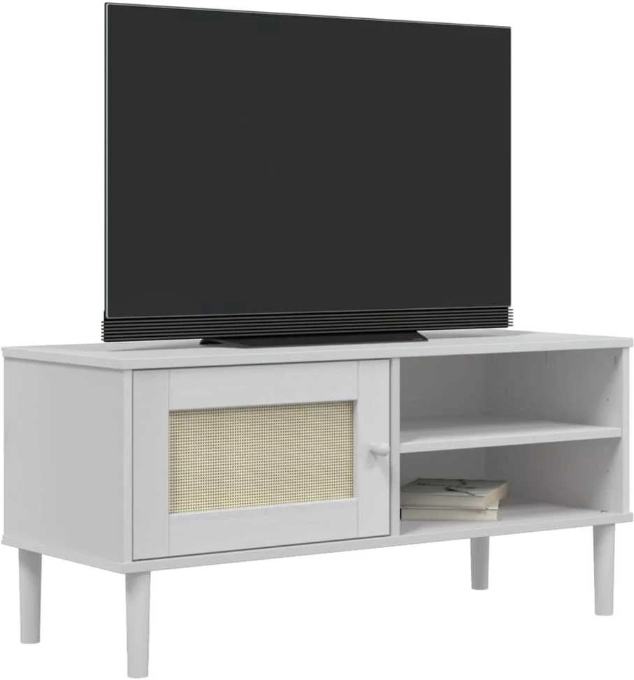 TV staliukas Televizoriaus spintelė SENJA, balta, 106x40x49cm, pušis