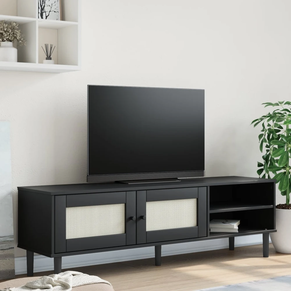 TV staliukas Televizoriaus spintelė SENJA, juoda, 158x40x49cm, pušis