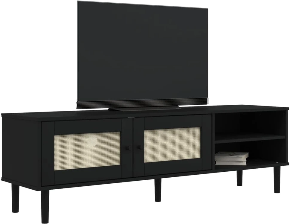 TV staliukas Televizoriaus spintelė SENJA, juoda, 158x40x49cm, pušis