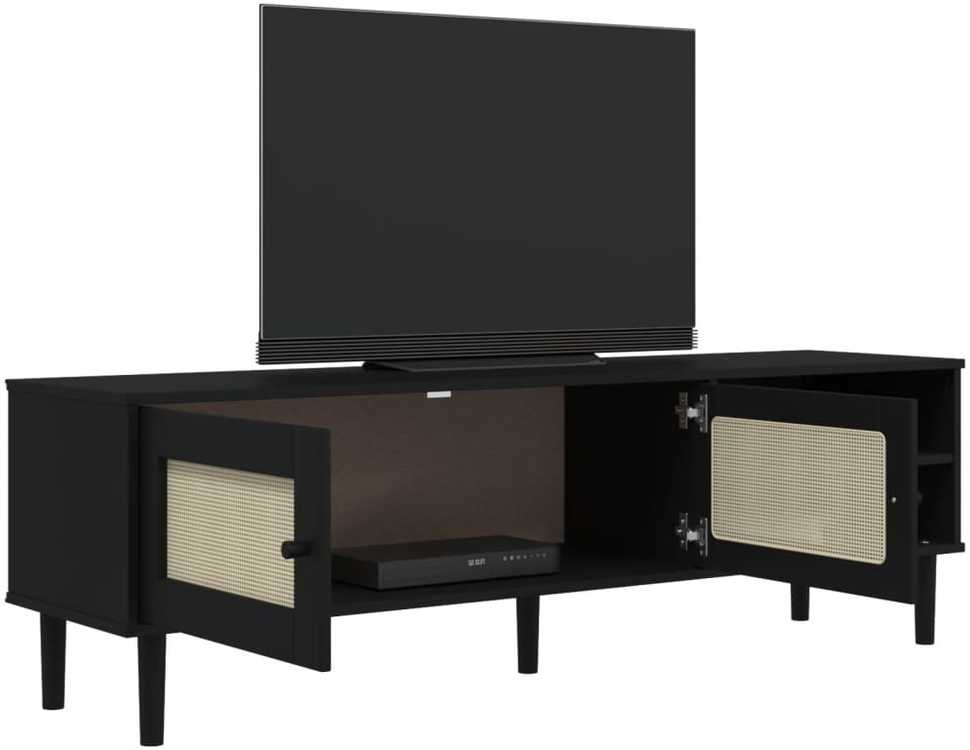 TV staliukas Televizoriaus spintelė SENJA, juoda, 158x40x49cm, pušis