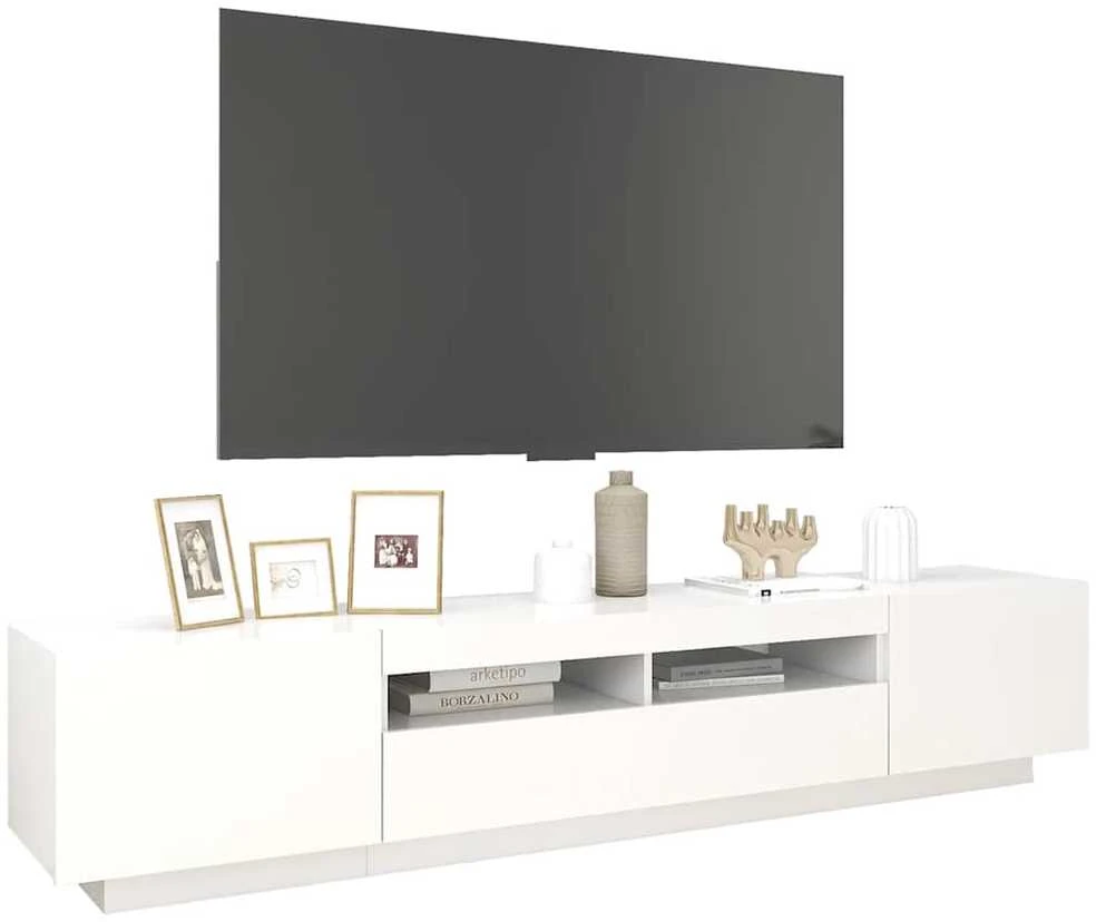 TV staliukas Televizoriaus spintelė su LED apšvietimu, balta, 200x35x40cm