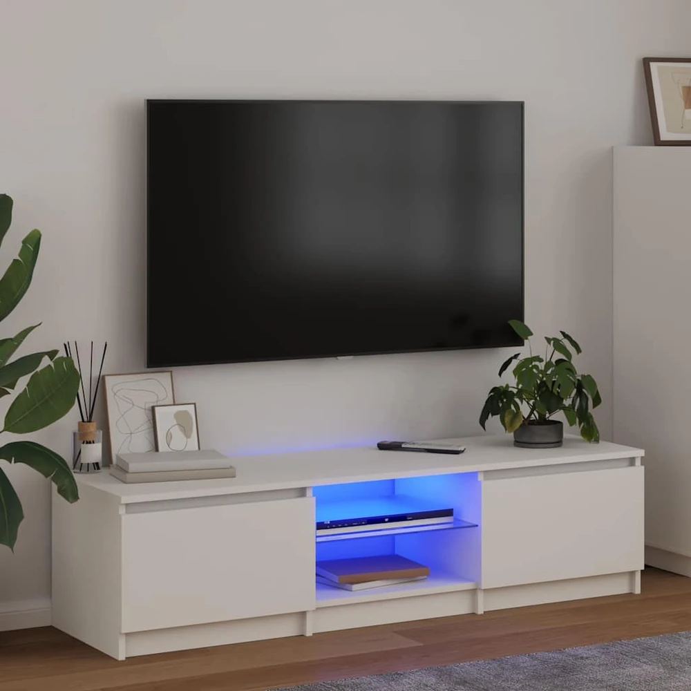 TV staliukas Televizoriaus spintelė su LED apšvietimu, balta, 140x40x35,5cm