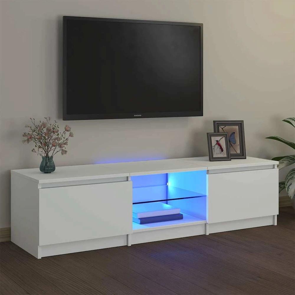 TV staliukas Televizoriaus spintelė su LED apšvietimu, balta, 140x40x35,5cm