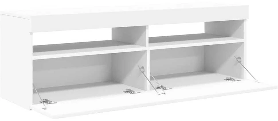 TV staliukas Televizoriaus spintelė su LED apšvietimu, balta, 120x35x40cm