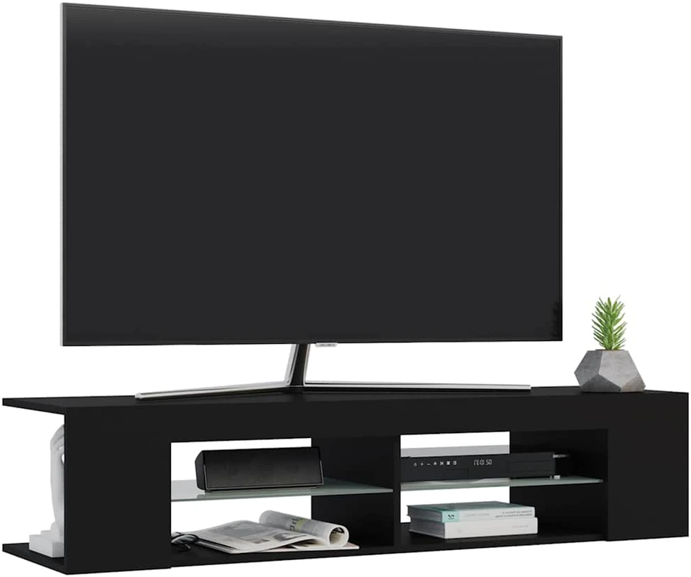 TV staliukas Televizoriaus spintelė su LED apšvietimu, juoda, 135x39x30cm