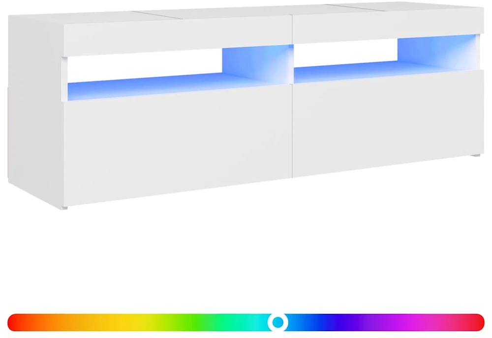 TV staliukas Televizoriaus spintelė su LED apšvietimu, balta, 120x35x40cm