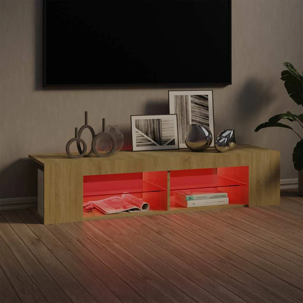 TV staliukas Televizoriaus spintelė su LED apšvietimu, ąžuolo, 135x39x30cm