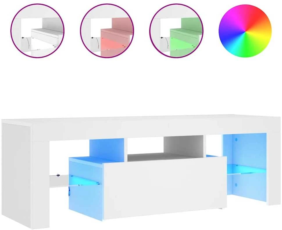 TV staliukas Televizoriaus spintelė su LED apšvietimu, balta, 120x35x40cm
