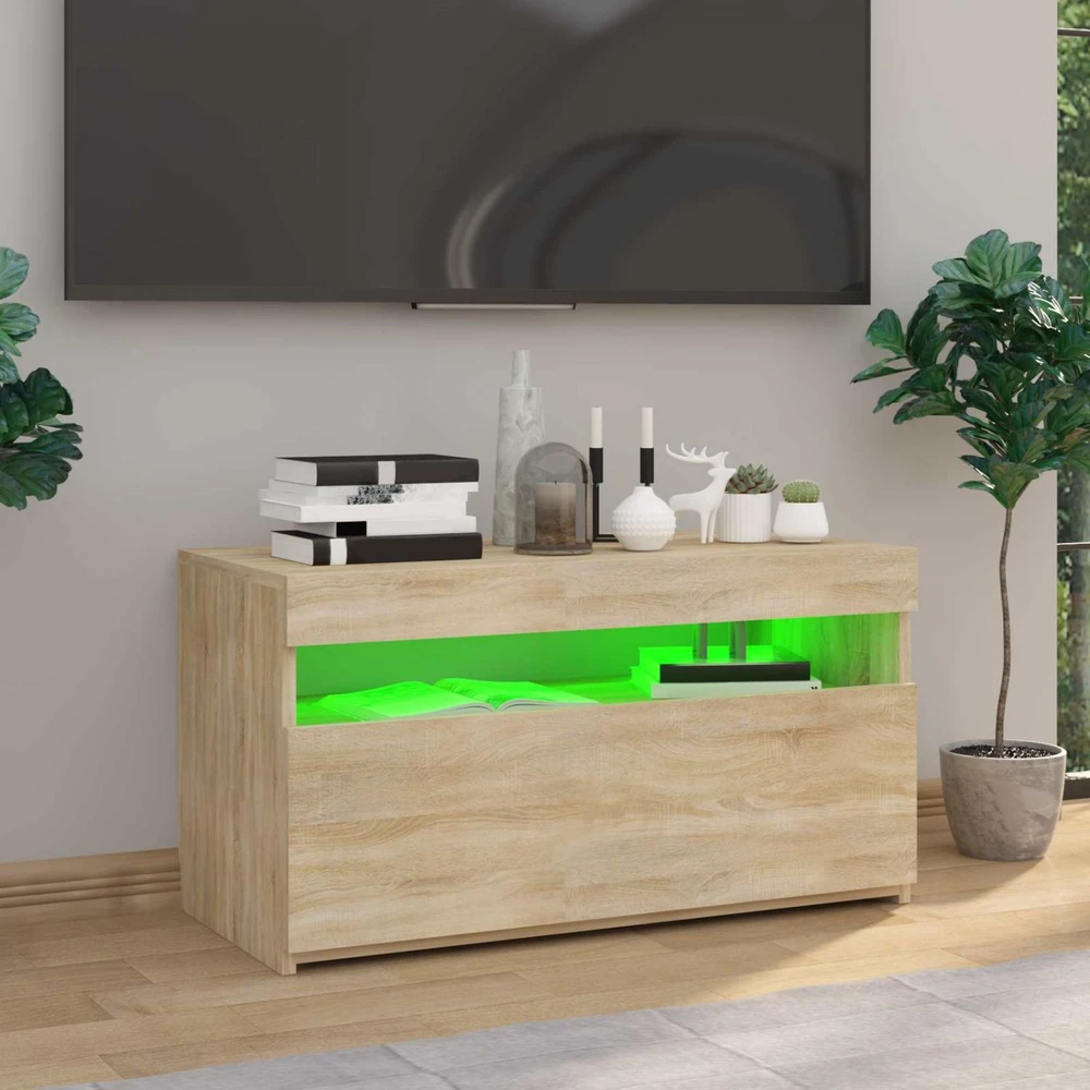 TV staliukas Televizoriaus spintelė su LED apšvietimu, ąžuolo, 75x35x40cm