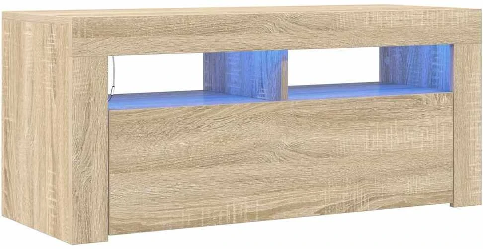 TV staliukas Televizoriaus spintelė su LED apšvietimu, ąžuolo, 90x35x40cm