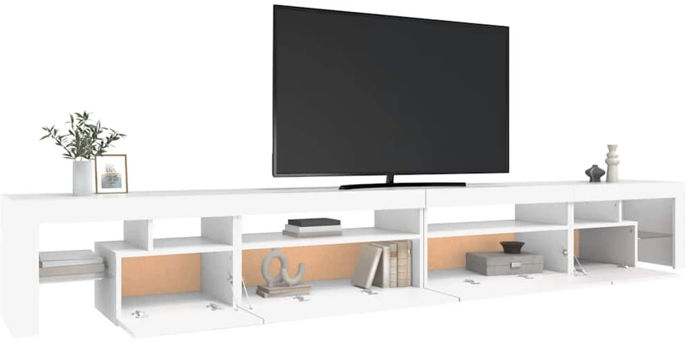 TV staliukas Televizoriaus spintelė su LED apšvietimu, balta, 290x36,5x40cm
