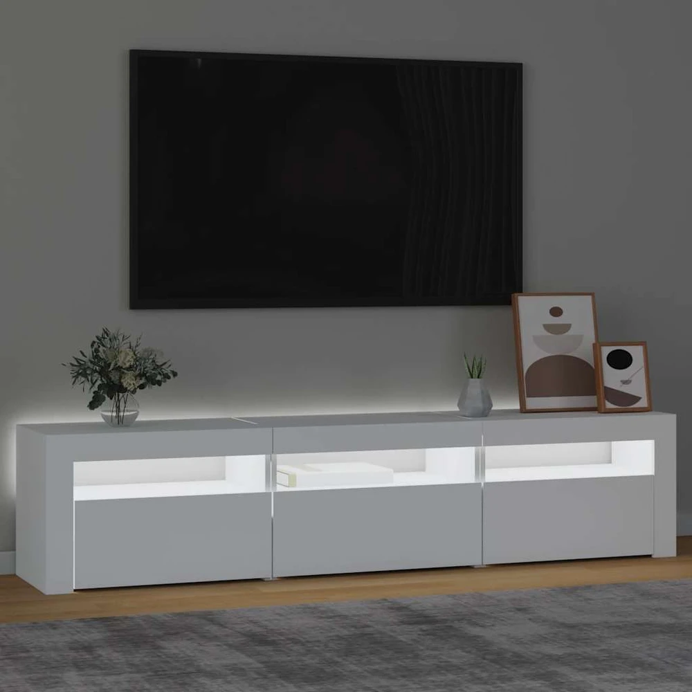 TV staliukas Televizoriaus spintelė su LED apšvietimu, balta, 180x35x40cm