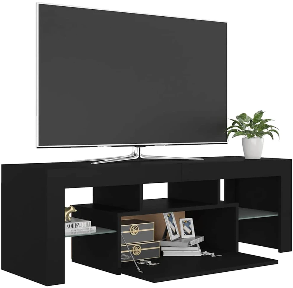 TV staliukas Televizoriaus spintelė su LED apšvietimu, juoda, 120x35x40cm