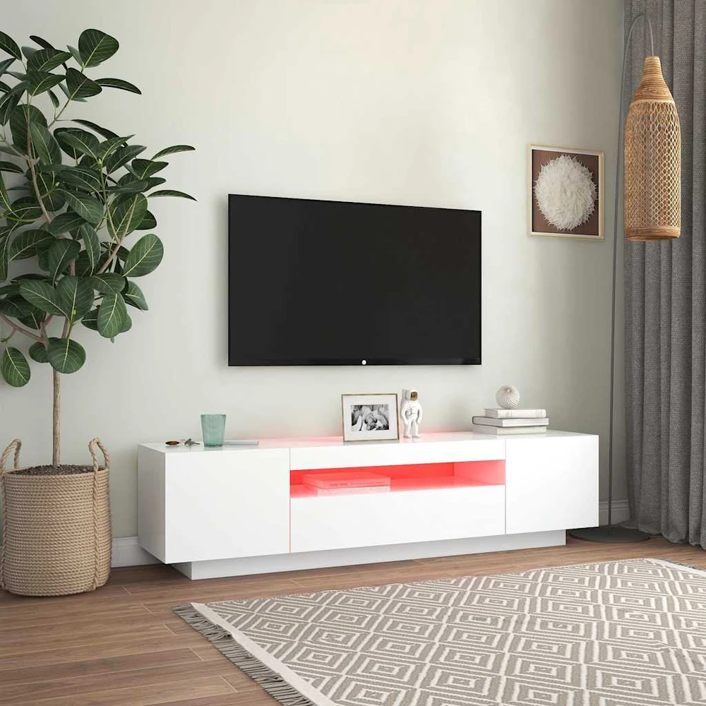 TV staliukas Televizoriaus spintelė su LED apšvietimu, balta, 160x35x40cm