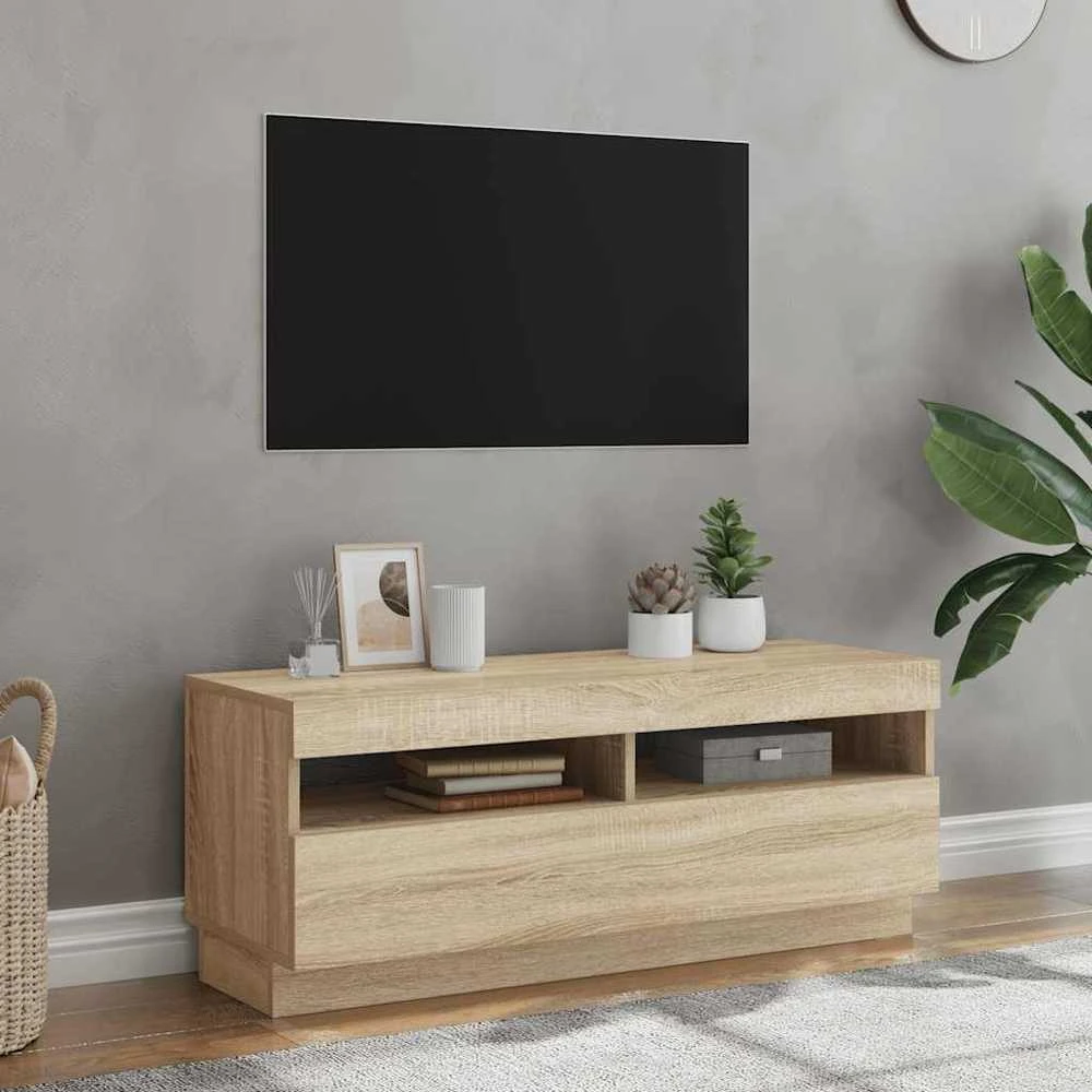 TV staliukas Televizoriaus spintelė su LED apšvietimu, ąžuolo, 100x35x40cm