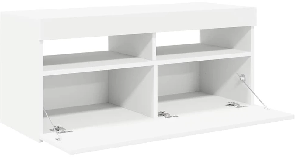 TV staliukas Televizoriaus spintelė su LED apšvietimu, balta, 90x35x40cm