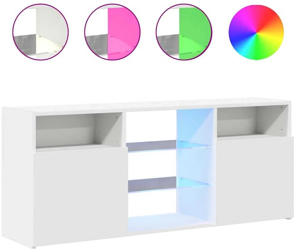 TV staliukas Televizoriaus spintelė su LED apšvietimu, balta, 120x30x50cm