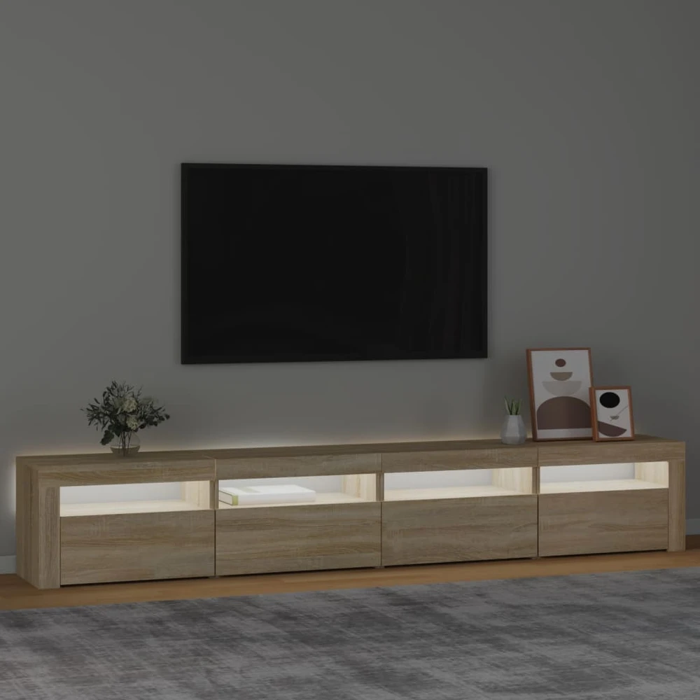 TV staliukas Televizoriaus spintelė su LED apšvietimu, ąžuolo, 240x35x40cm