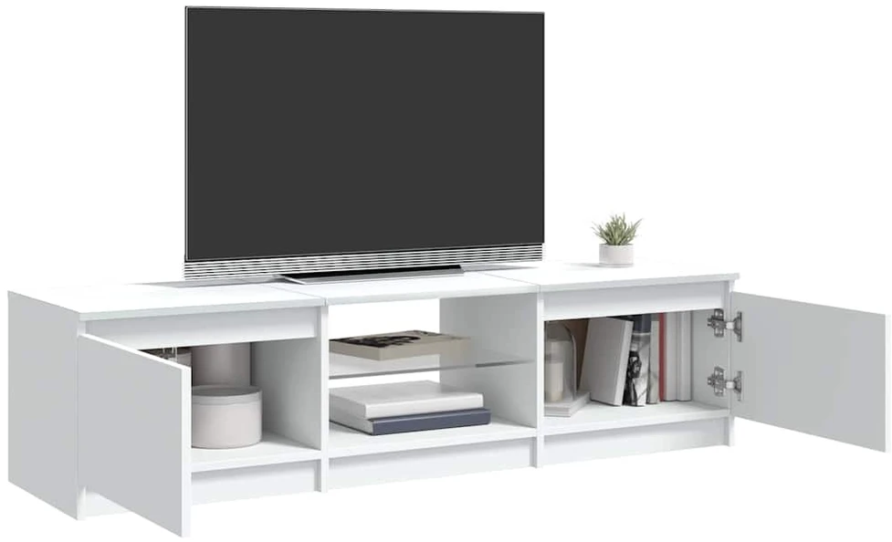 TV staliukas Televizoriaus spintelė su LED apšvietimu, balta, 140x40x35,5cm