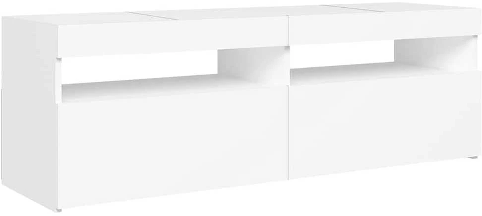 TV staliukas Televizoriaus spintelė su LED apšvietimu, balta, 120x35x40cm