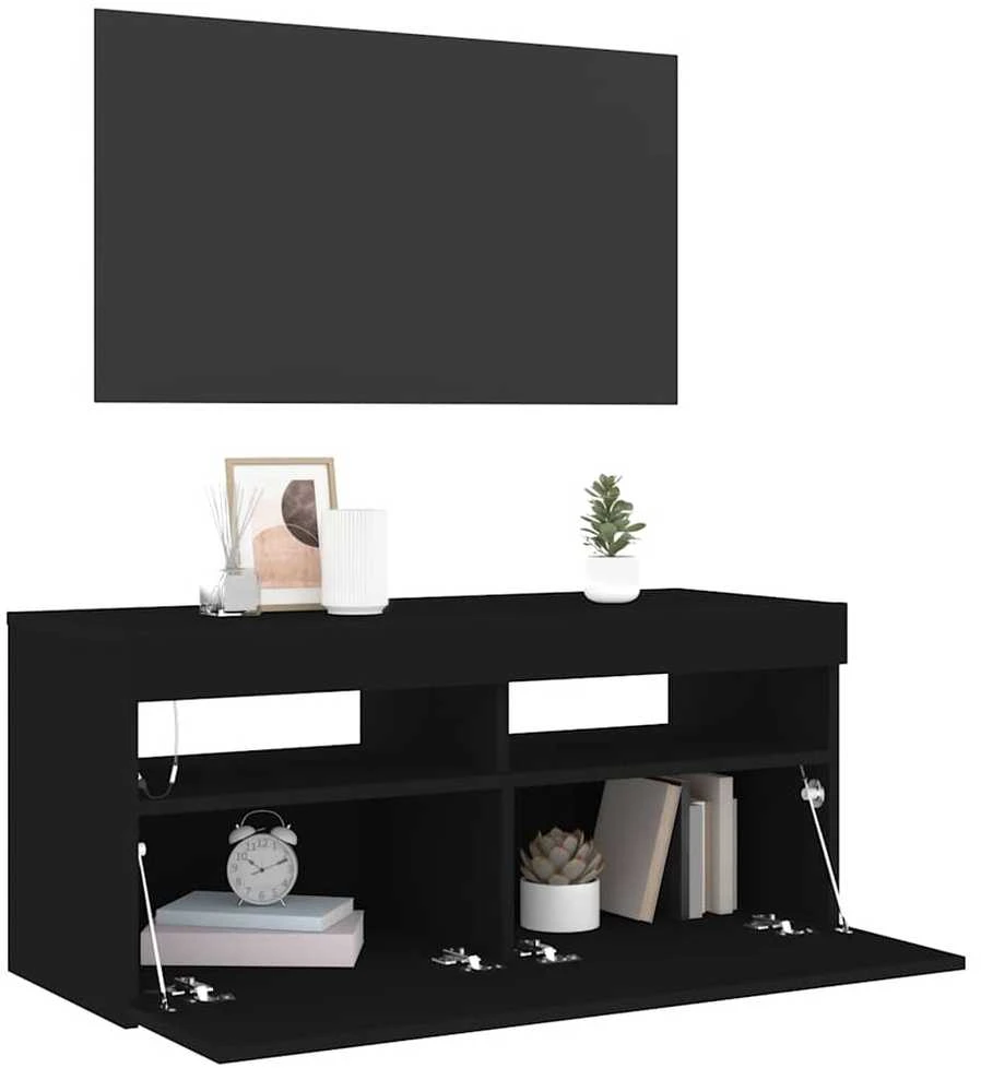 TV staliukas Televizoriaus spintelė su LED apšvietimu, juoda, 90x35x40cm